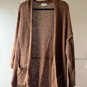 aerie Open-Front Knit Cardigan in Warm Brown